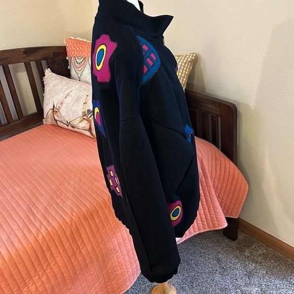 Marylou Ozbolt Storer 80’s Washed Wool Abstract Appliqué colorful jacket sz Med - Picture 7 of 15